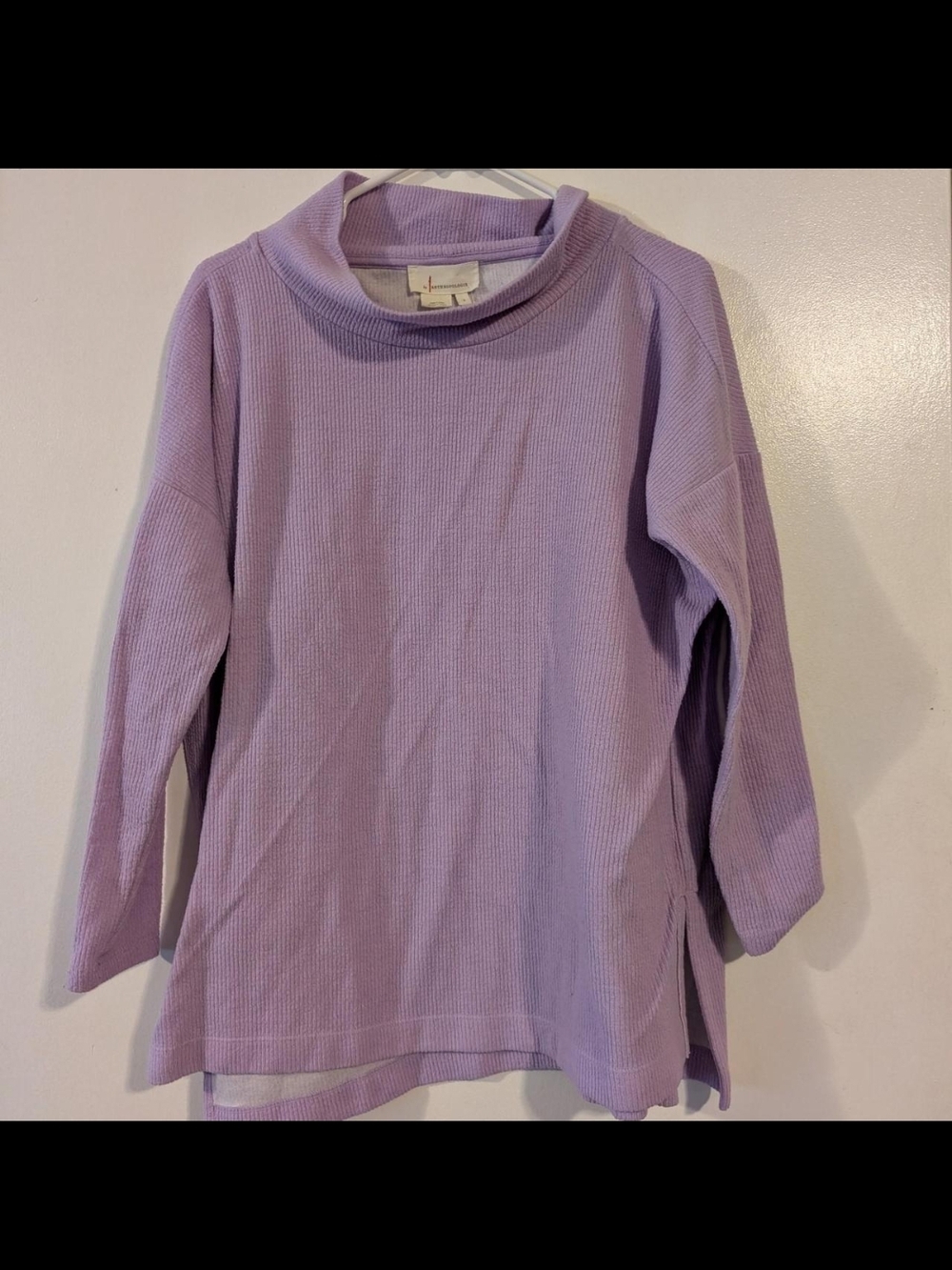 Anthropologie waffle-knit turtleneck tunic is a lilac-colored pullover featuring